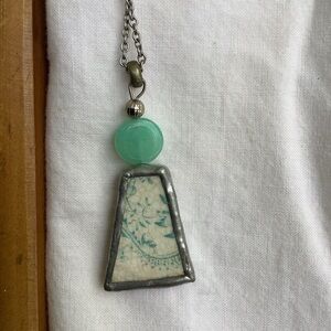 Handcrafted Handmade Old Broken China Necklace Charm